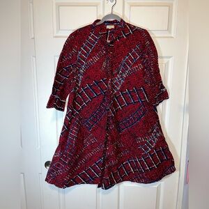 Red and Blue Geometric Midi Dress